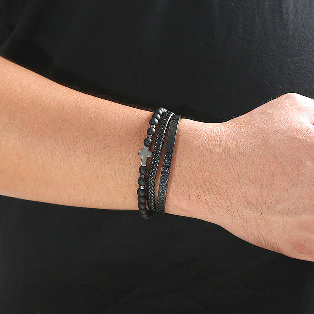 Stone Stainless Steel Obsidian Volcanic Rock Elements Simple Bracelet