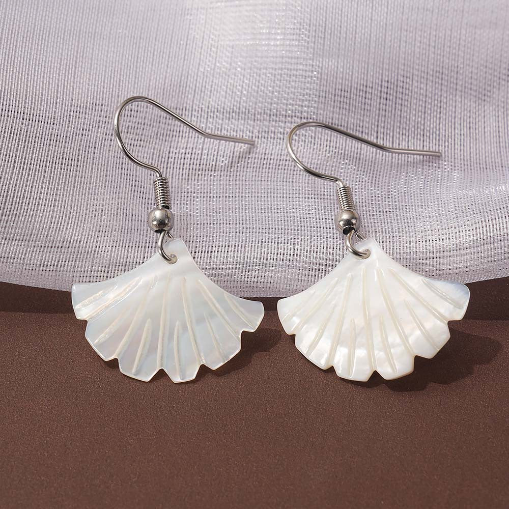 Summer Seaside White Shell Scallop Simple Hollow Monstera Earrings