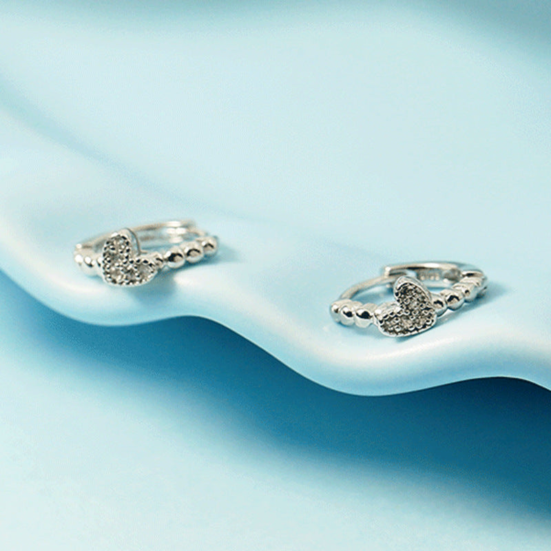 Women's Design Simple Rhinestone Love Clip Refined Korean Style Personality Earrings