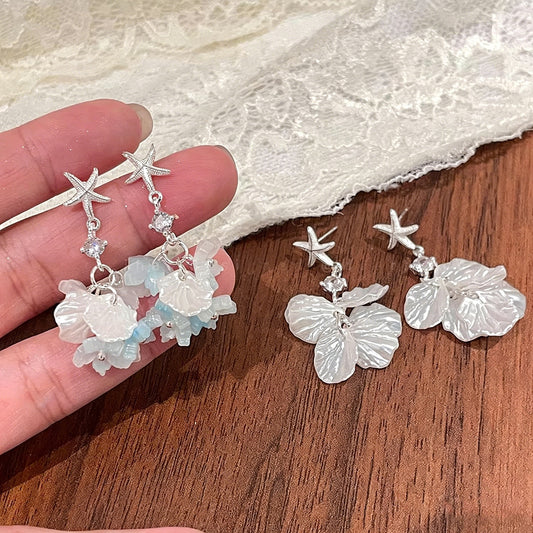 Tassel Sier Pin Light Luxury Drop Seaside Vacation Stud Earrings