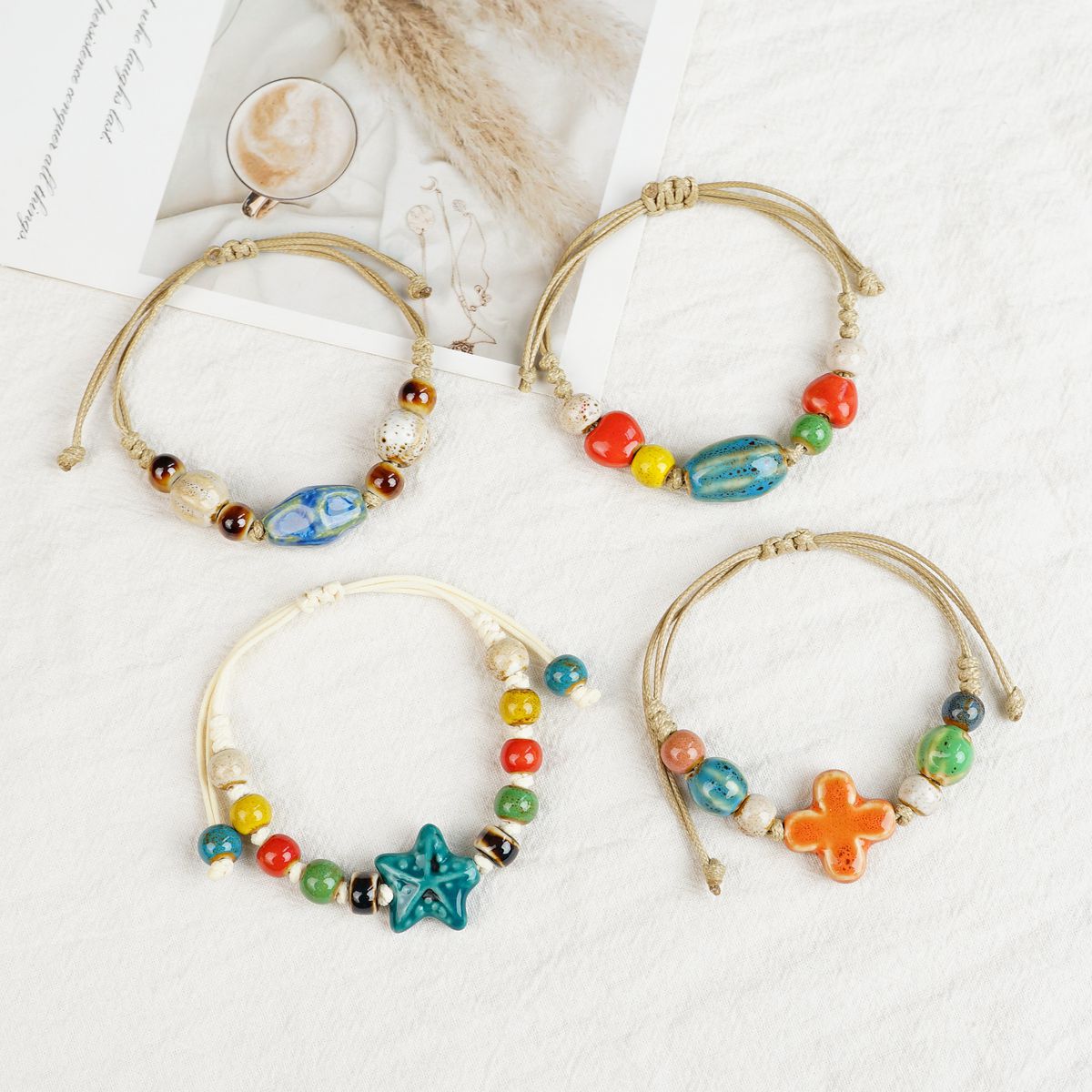 Style Ceramic Chinese Woven Beads Girlfriends Mori Carrying Strap Bracelet