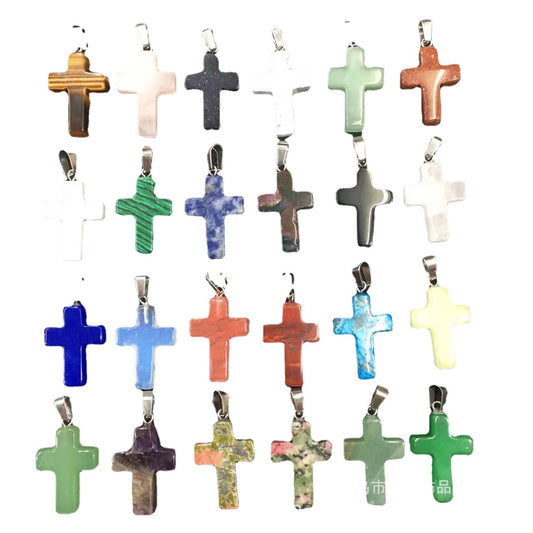 Natural Stone Crystal Cross Pink Green Pendants