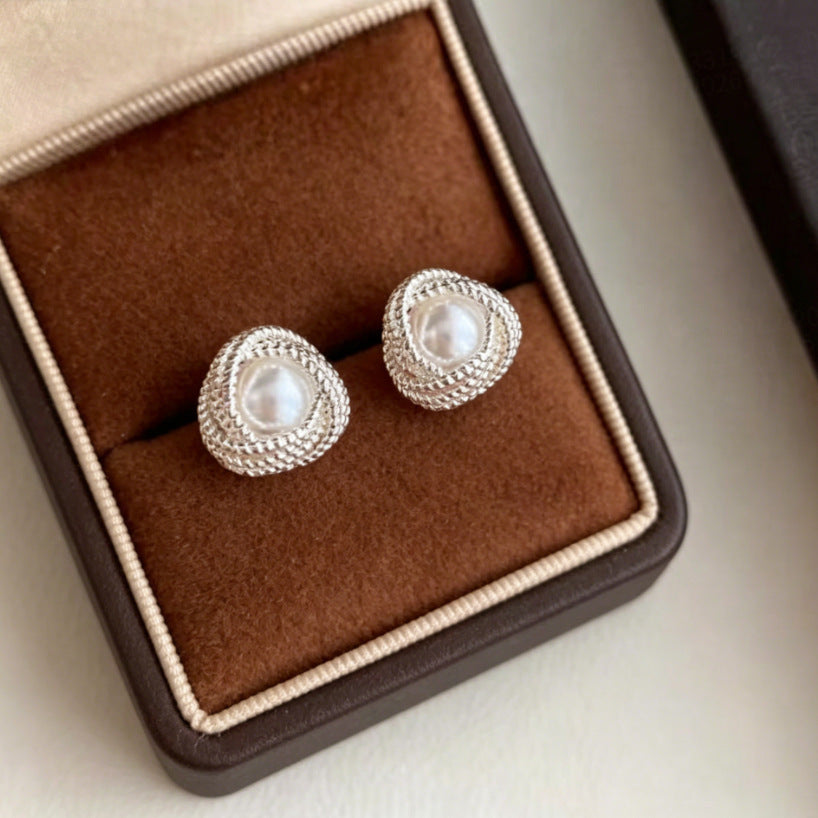 Temperament Inlaid Zircon Delicate Pearl High-grade Light Luxury Korean Style Stud Earrings