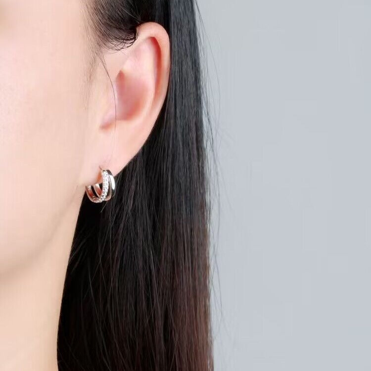 Women's Sier Full Diamond Clip Classic Circle Simple Affordable Luxury Ear Buckle