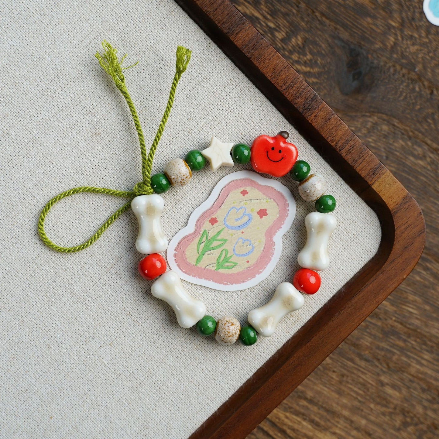 Cute Style Fresh Safe Christmas Ceramic Apple Paradise Couple Bracelet