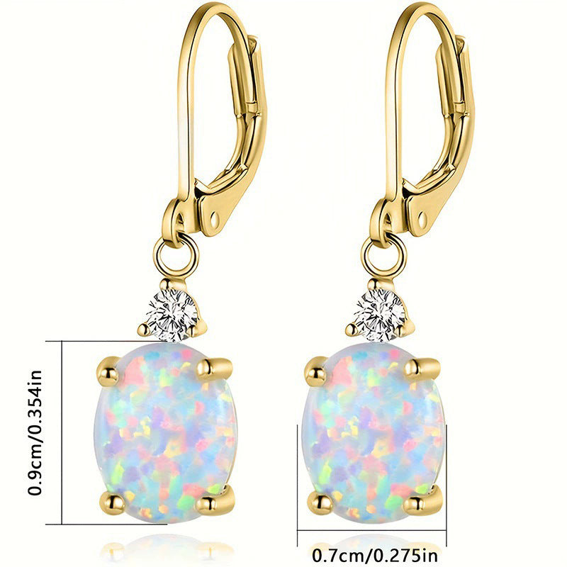 Opal Oval Big Diamond Ear Drops Personalized Earrings