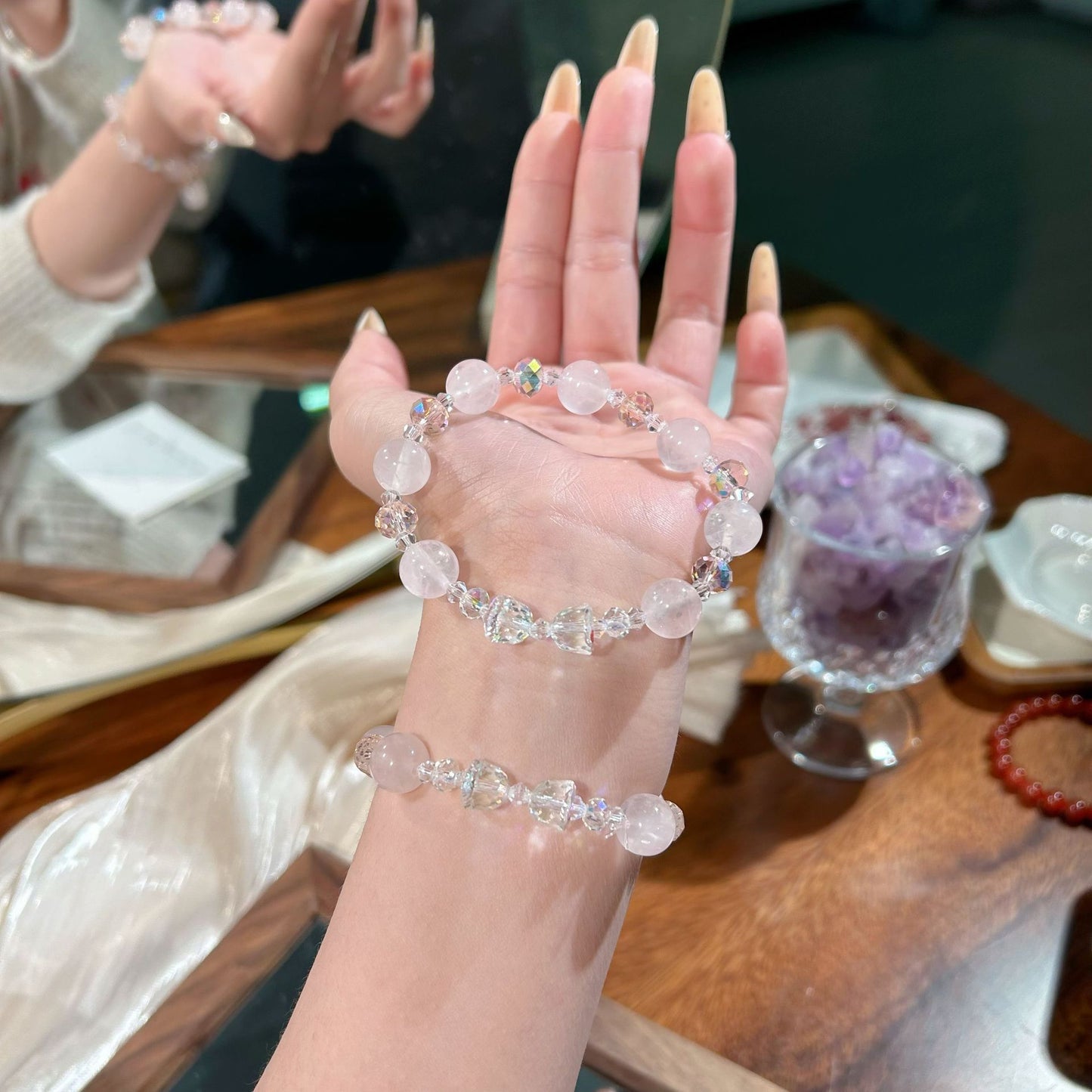 Natural Moonstone Pink Crystal Diamond In The Debris Atmosphere Summer Bracelets