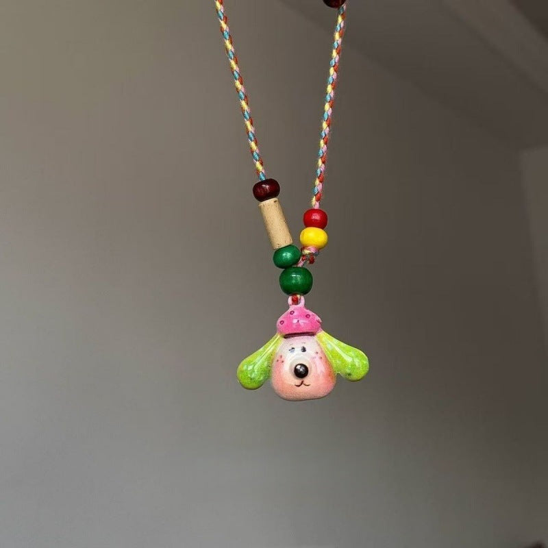 Ceramic Apple Braid Rope Beaded Female Niche Necklaces