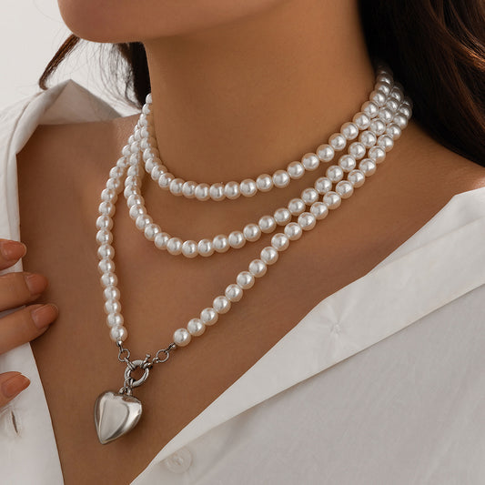 Metal Heart Imitation Pearl Fashion Winding Beaded Necklaces