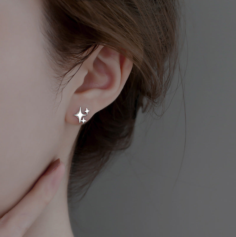 Three Four Stars Ear Street Style Cool Handsome Trendy Cross Stud Earrings