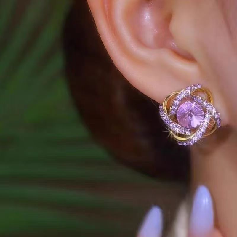 Flower Zircon Classic Style Temperament Ear Clip High Sense Fashion Earrings