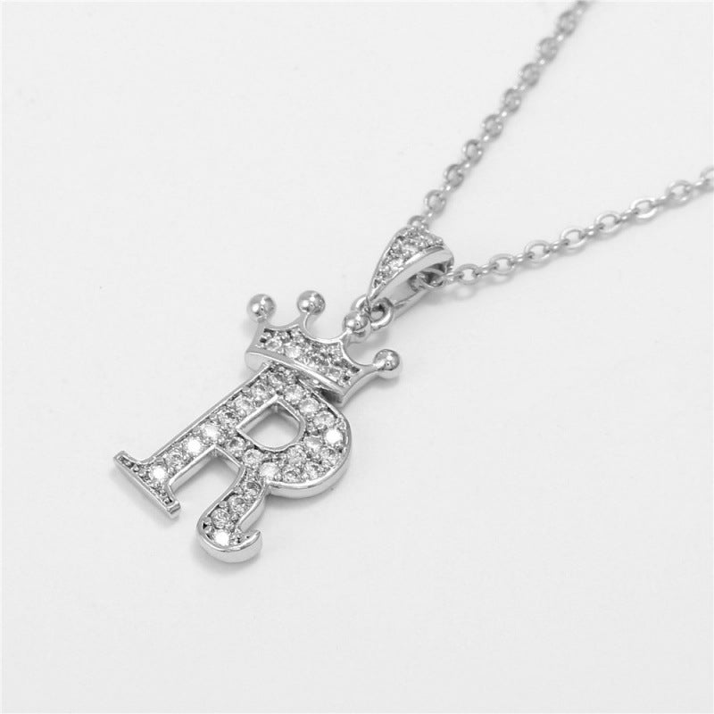 Zircon Crown English Letter Design Gold Clavicle Necklace