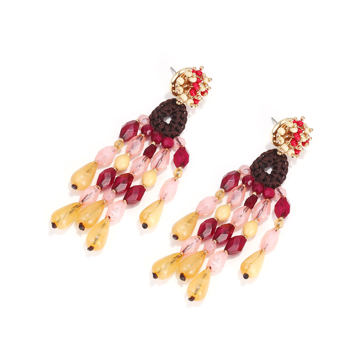 Women's Hand-woven Long String Colorful Jelly Bead Earrings
