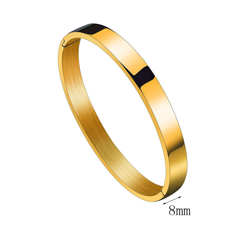 Women's & Men's Glossy Titanium Steel Couples Openings Stainless Simple Bracelets