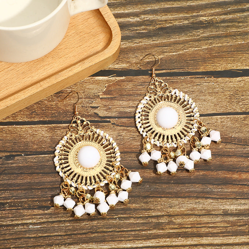 Women's Ethnic Style Bead Tassel Hand-woven Yunnan Earrings