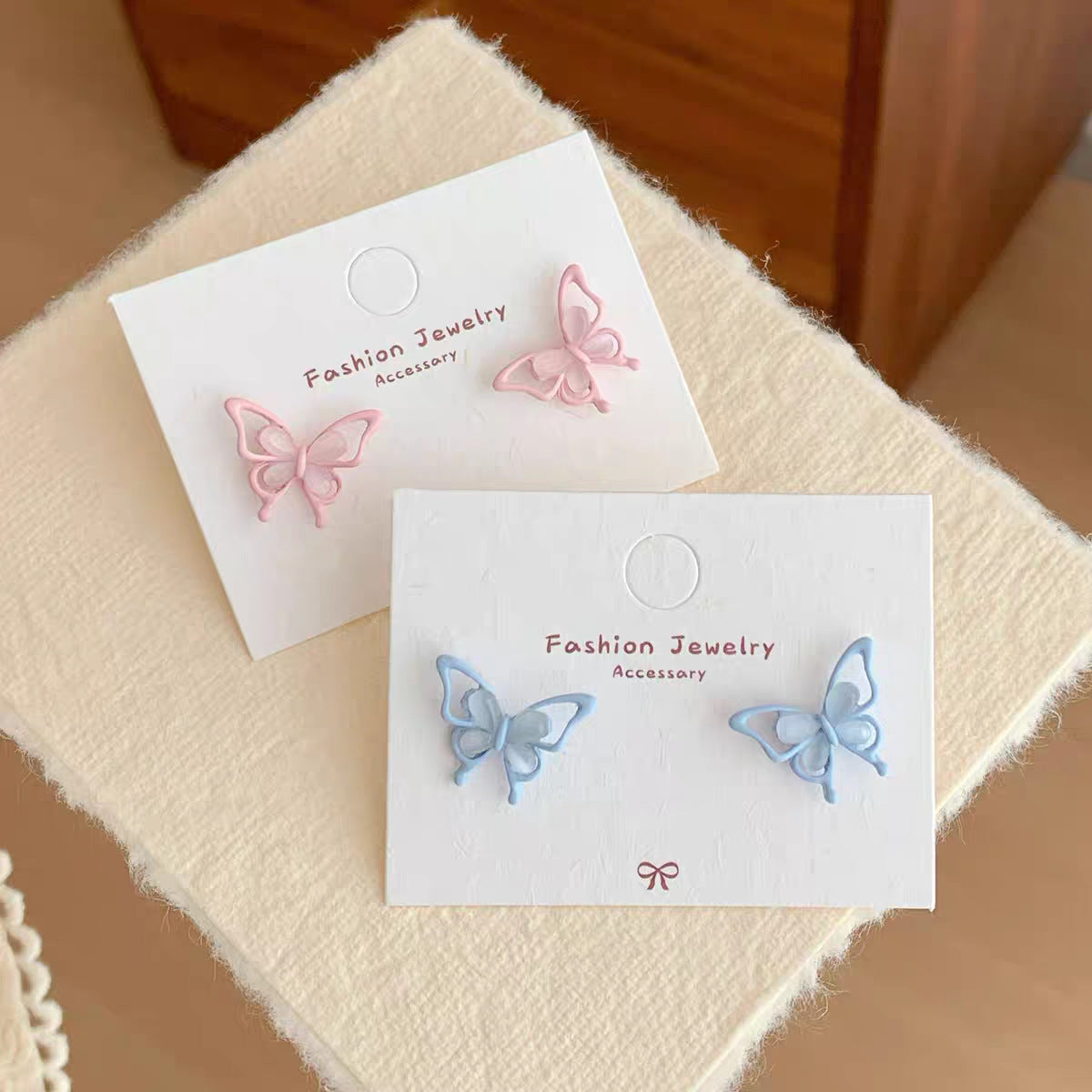Pink Blue Small Butterfly Female Sier Needle Super Fairy Everyday Stud Earrings