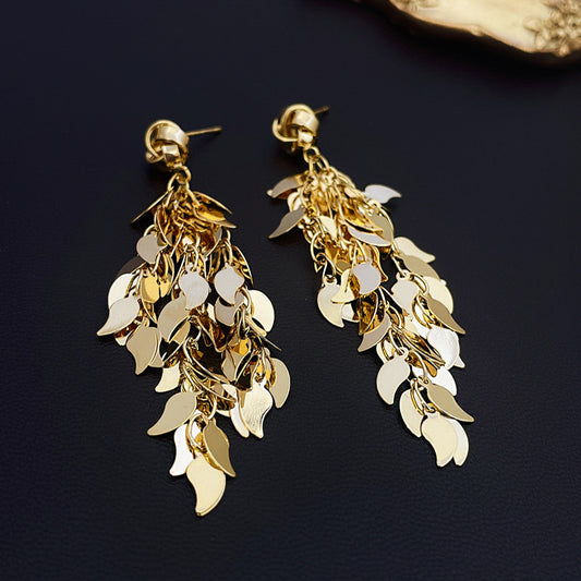 Women's Leaves Sequins Tassel Exaggerated High Sense Affordable Luxury Earrings