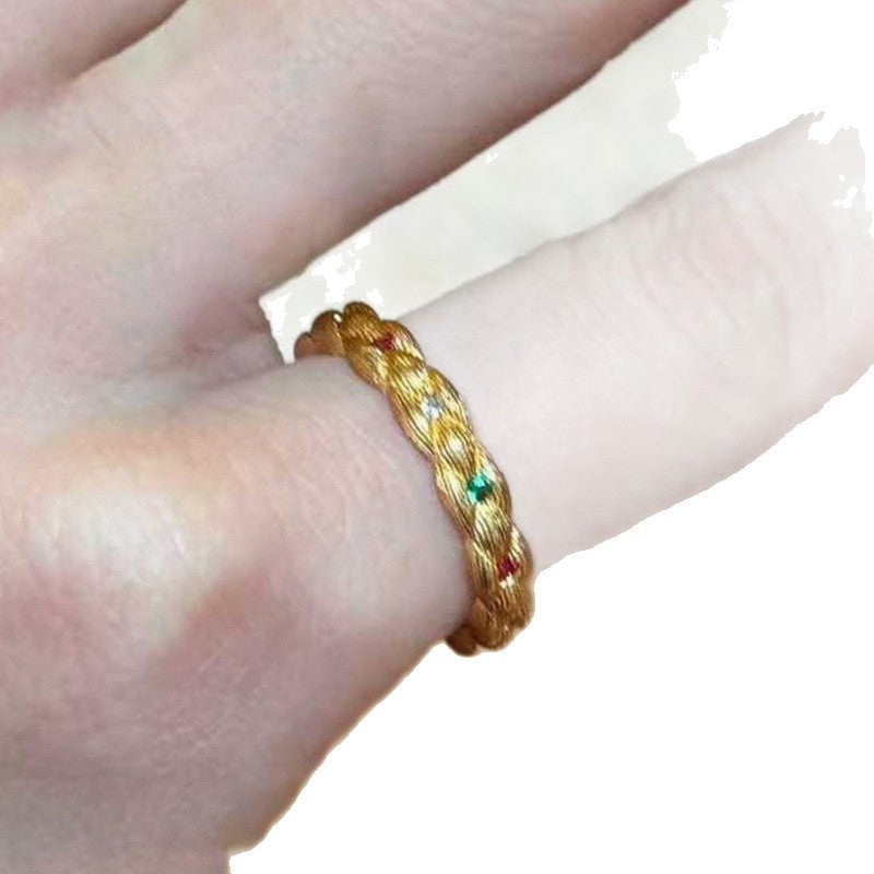 Flower Branch Open Female Twin Twist Weave Imitation Gold Index Ring