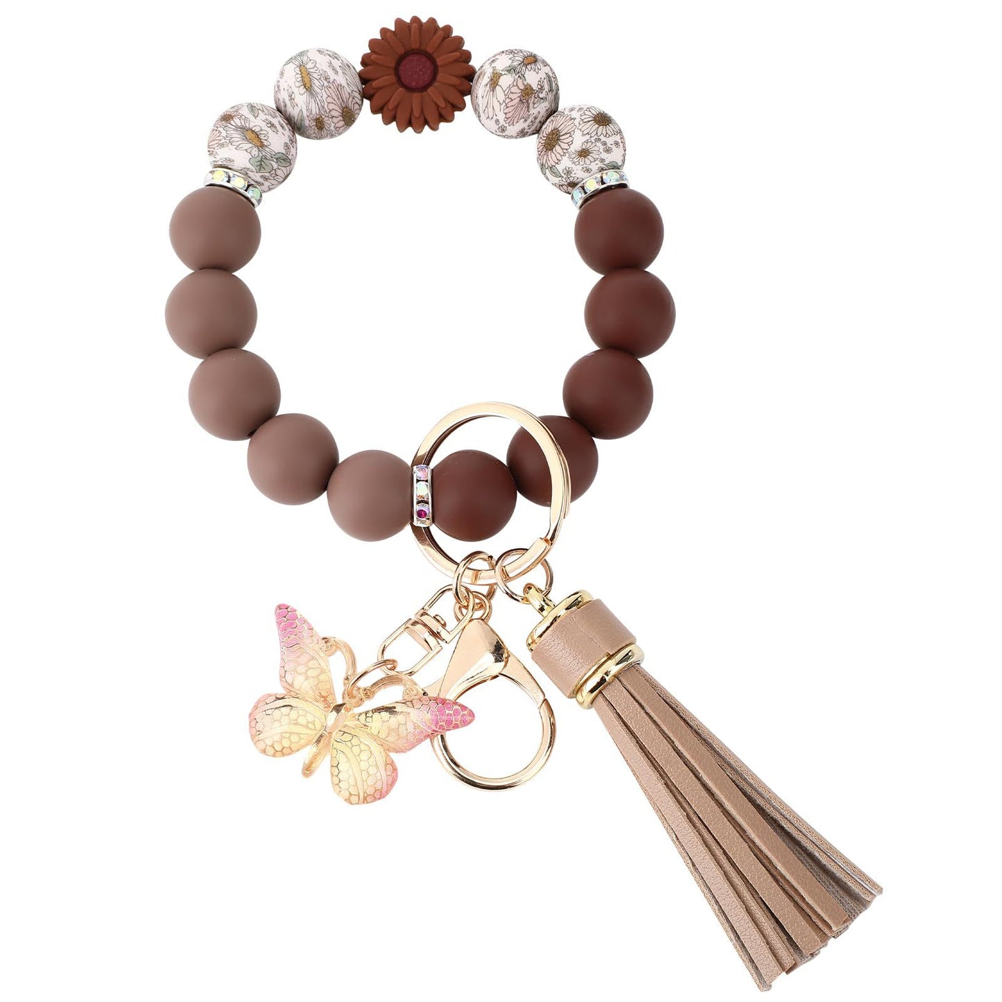 Silicone Beads Beaded Key Butterfly Tassel Bracelet