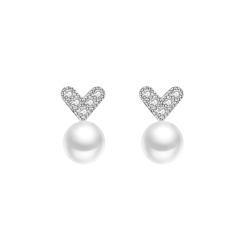 Cute With Diamonds Pearl Heart-shaped Female Graceful Fashionable Design Rabbit Ear Line