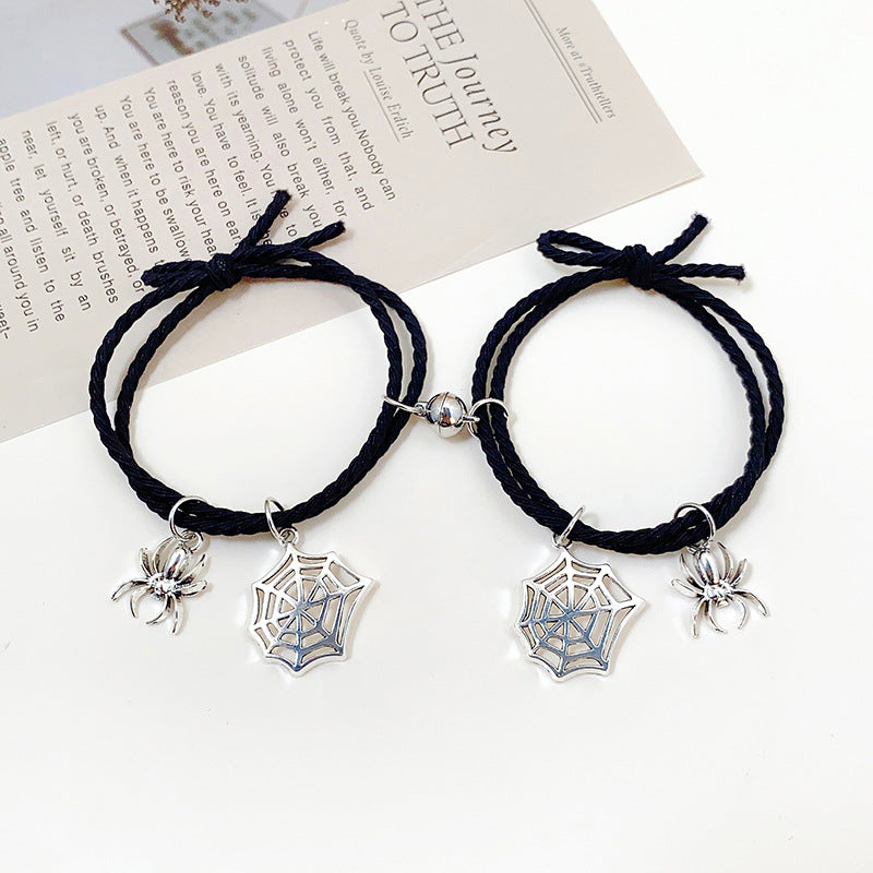 Women's & Men's Spider Cobweb Magnetic Rubber Band Couple Bracelets