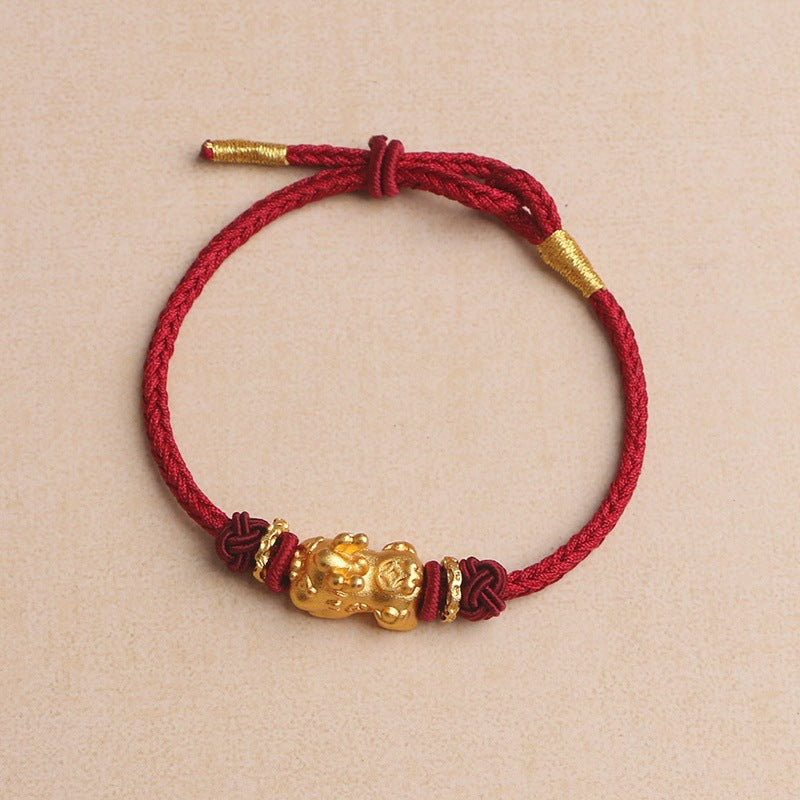 Women's & Men's Red Rope Alluvial Gold Ingot God Of Bracelets