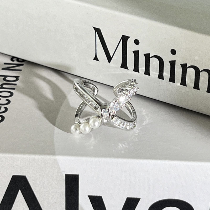 Diamond Flower Language Light Luxury Mix Match Personality Bow Tie Ring
