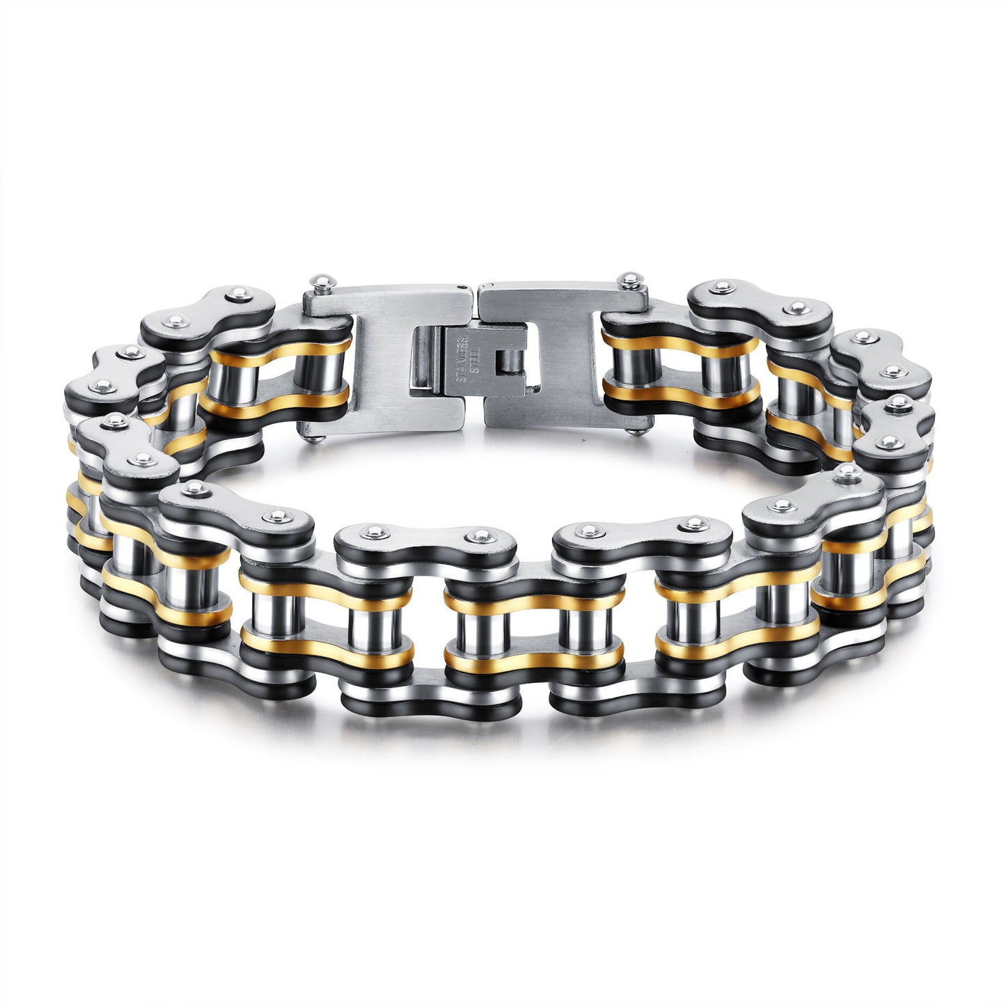 Men's Fashion Titanium Steel Black Gold Motorcycle Chain Personalized Hip Hop Bracelet
