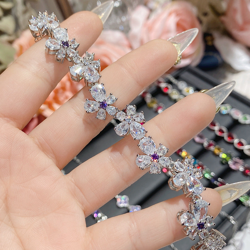 Full Transparent Tourmaline Colored Gems Female Plated Bright Bracelet