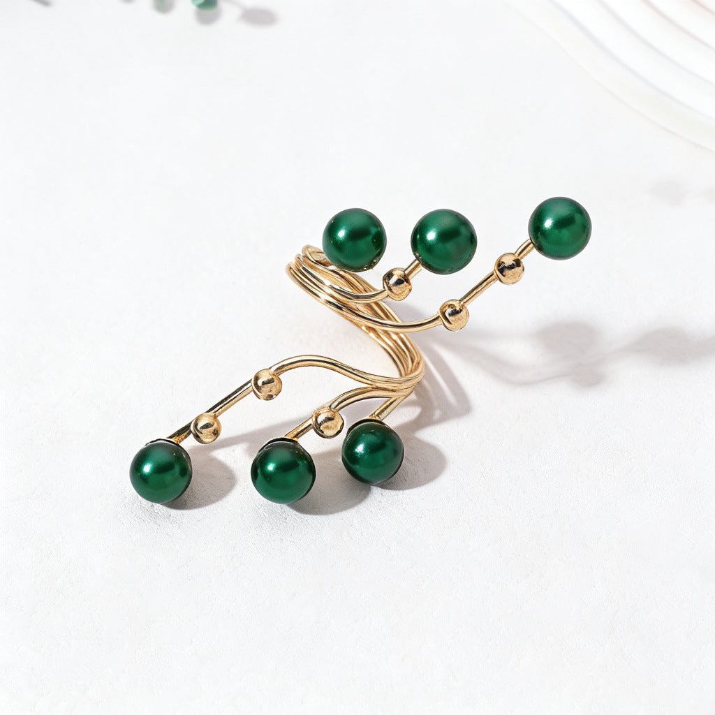 Pearl Geometric Exaggerated Personalized Creative Golden Index Ring