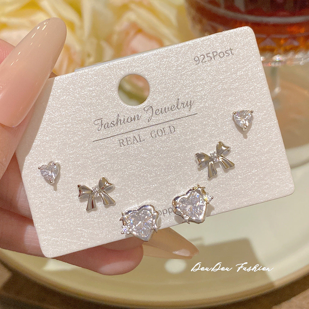 Women's Needle One Card Three Pairs Earings Small Delicate Summer High-grade Stud Earrings