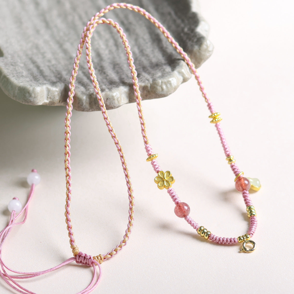 Tibetan Handmade Braided Rope Beeswax Jade Necklaces