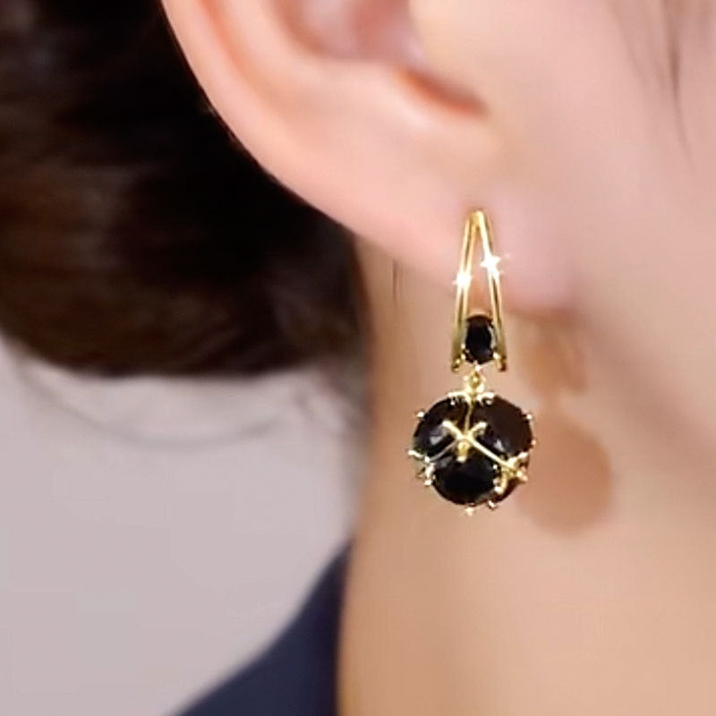 Vintage Black Gold Zircon Unique Design Ear Elegant Earrings
