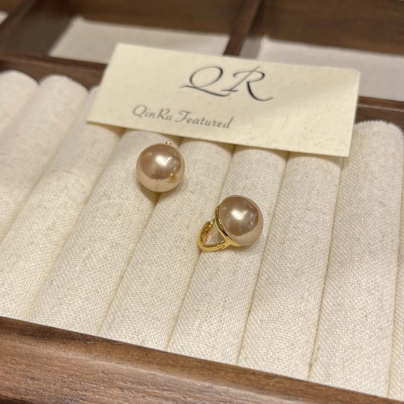 Red Bean Ear Clip Temperament Wild Stylish Round French Retro Earrings