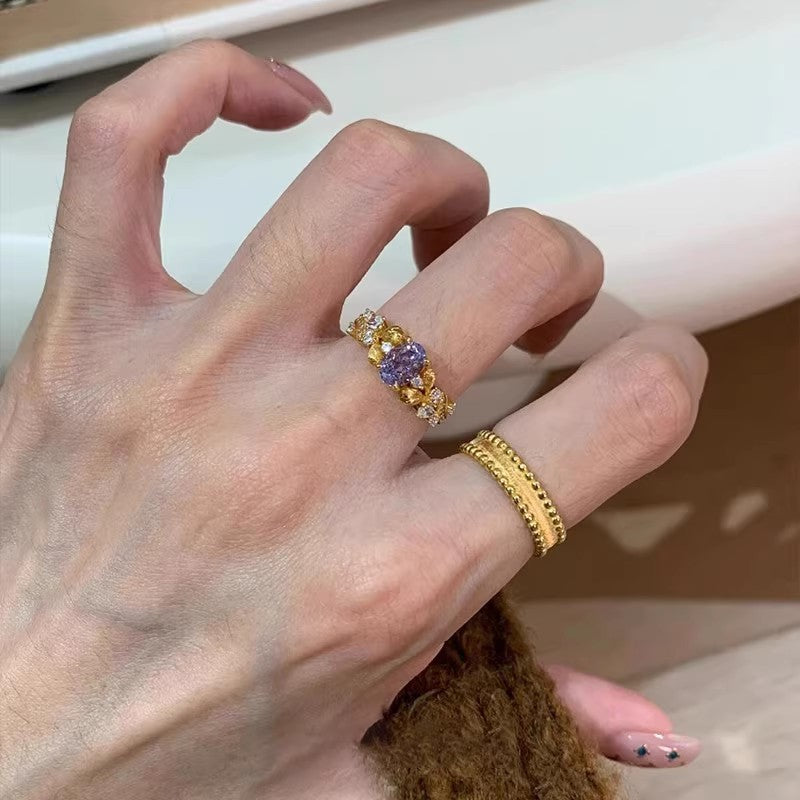 Purple Zircon Female Old Money Style Open Light Luxury Minority Ring