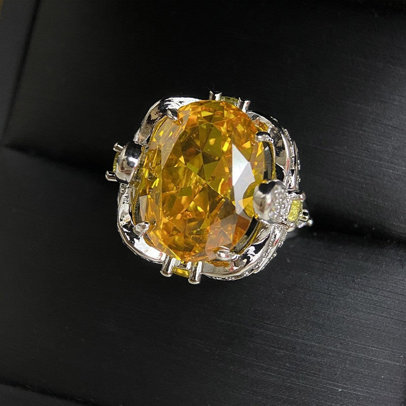 Camellia Fashion Romantic French Golden Rhinestone Gold Plated Ring