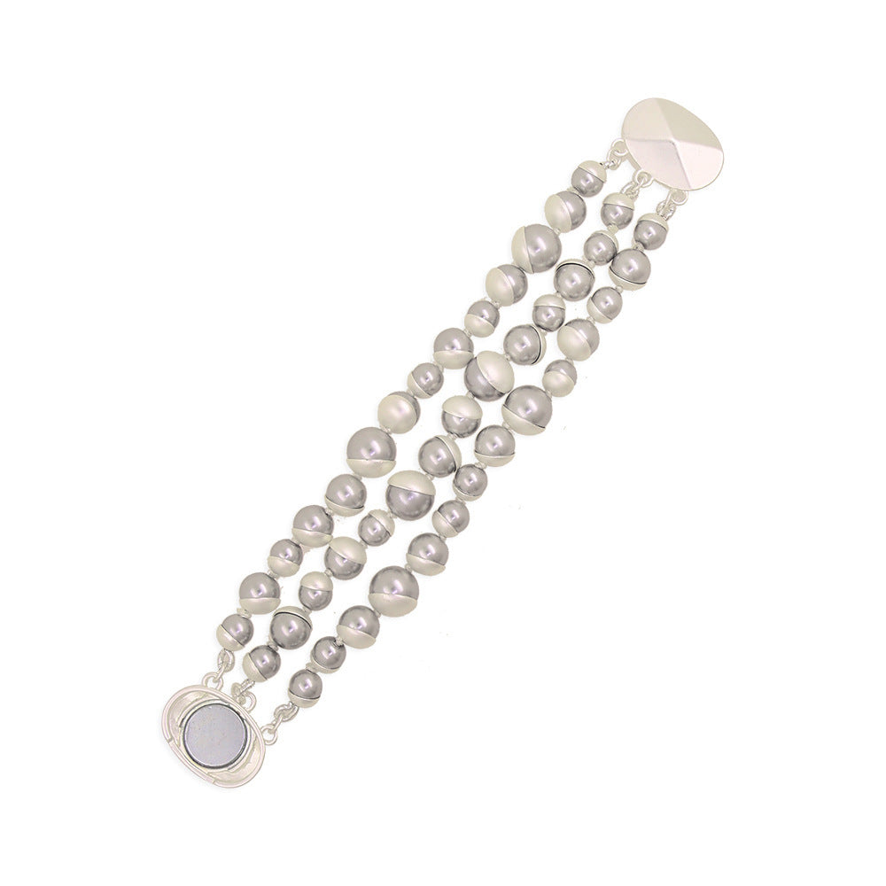 Women's Color Optional Three-row Pearl Glass Magnetic Buckle Necklaces