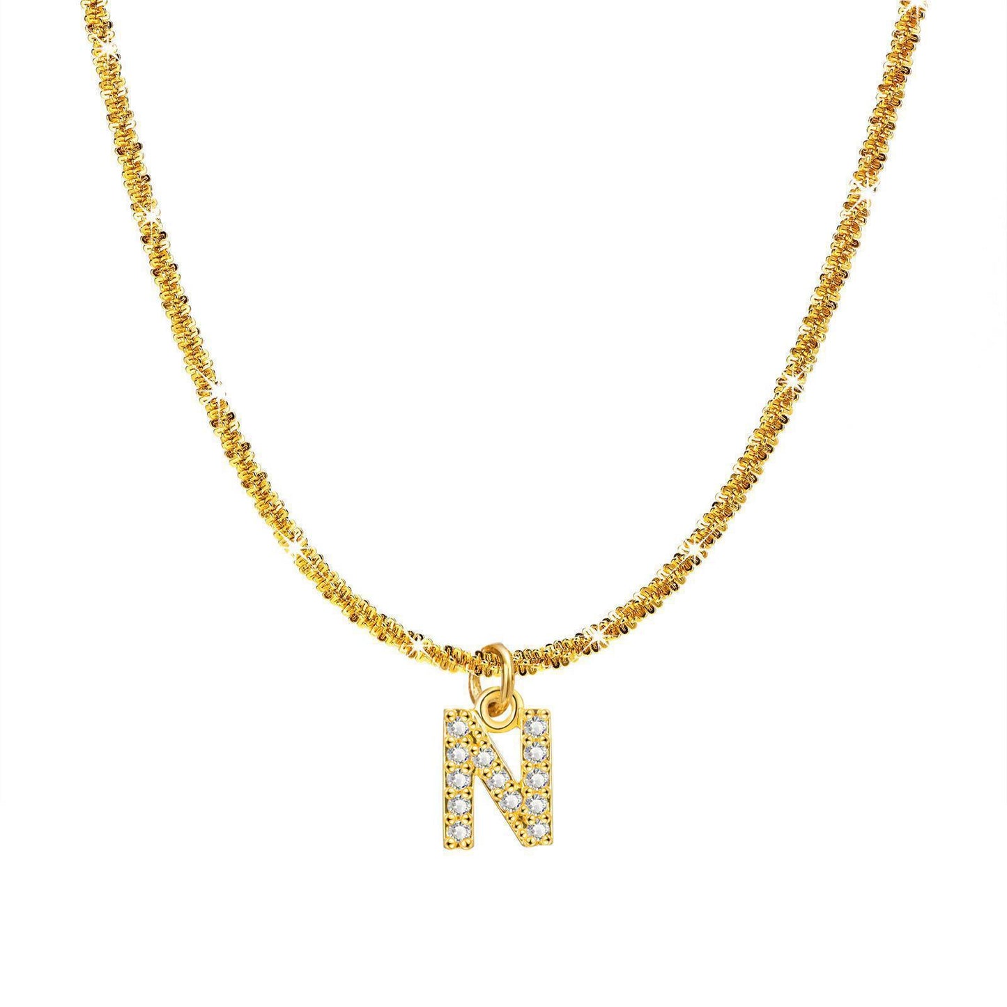 Steel Sparkling Female Inlaid Zirconium English Letters Clavicle Chain High Necklace