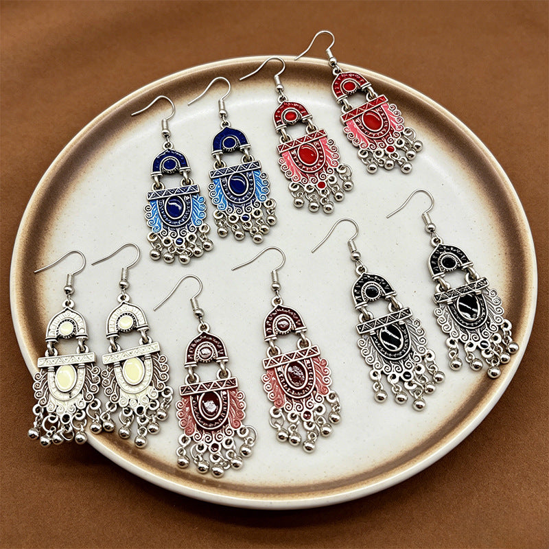 Retro Bohemian Ethnic Style Fashion Drop Oil Creative Water Long Earrings