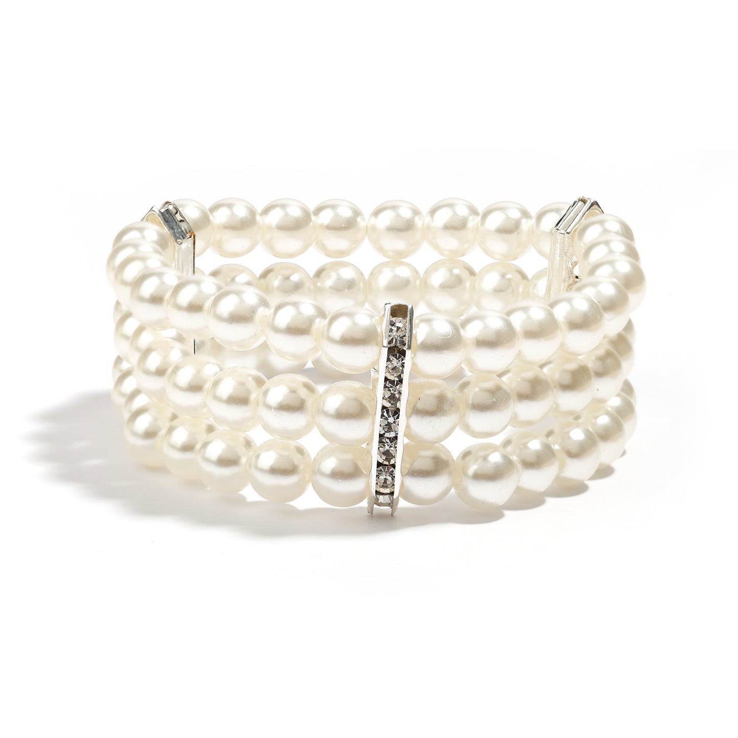 White Pearl Party Gift Rhinestone Inlaid Spacer Elastic Bracelets