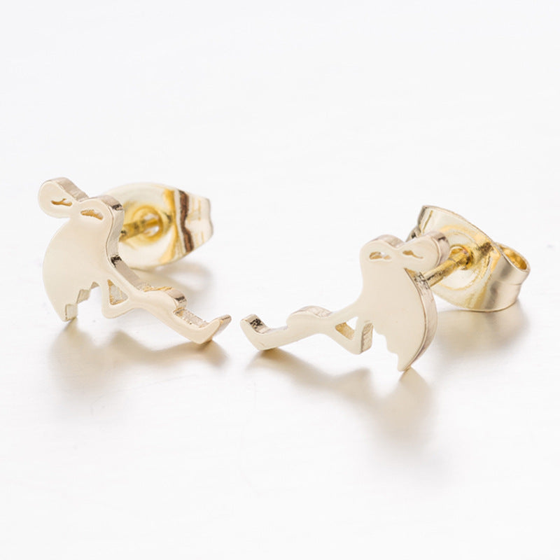 Trendy Stainless Steel Animal Fresh Red-crowned Crane Stud Earrings