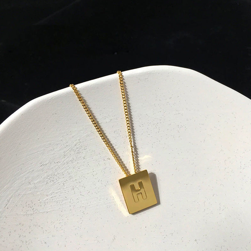 Letter Square Plate English Gold Female Clavicle Necklace