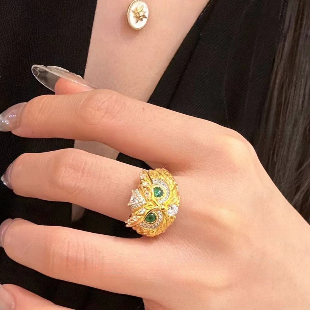 Exquisite Animal Owl Female Closed Mouth Light Luxury Minority Rings