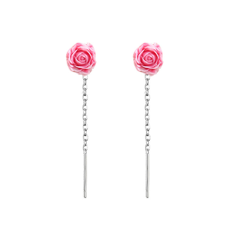 Transparent Colorful Rose Simple Niche Commuter Style Temperamental Lady Gentle Stud Earrings