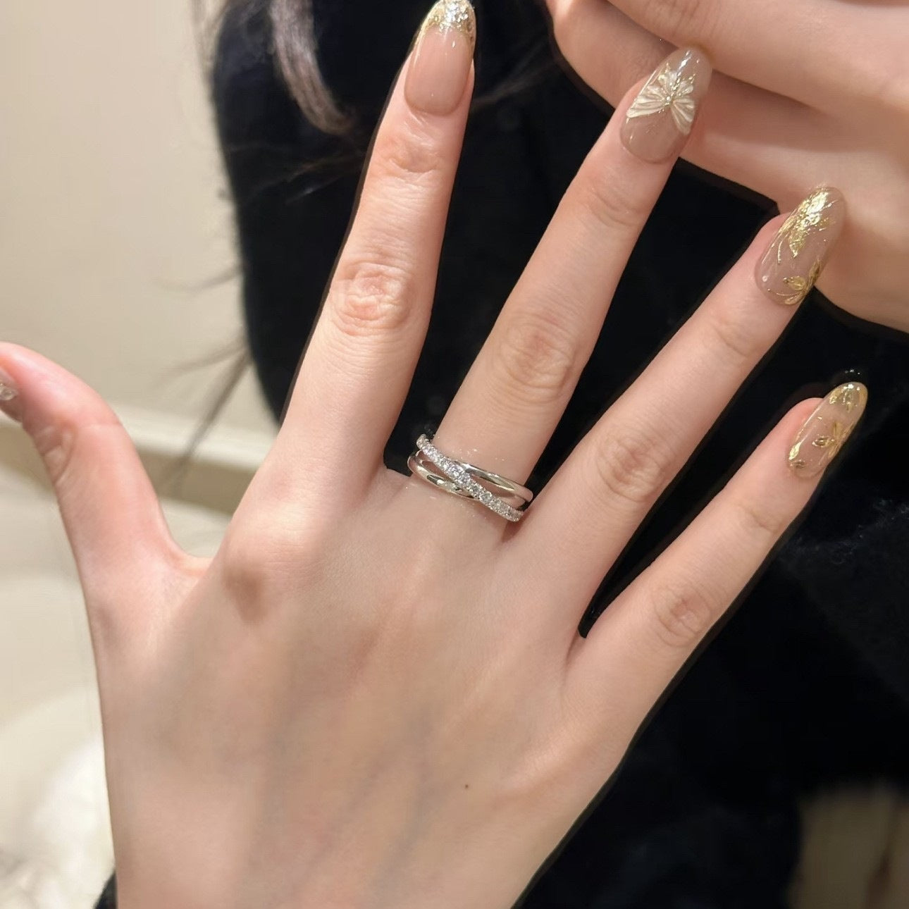 Inlaid Row Diamond Female Niche Design Fashion Personality Temperament Rings