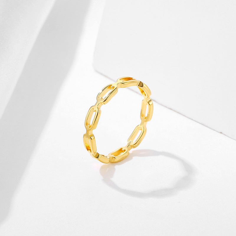 Laser Cut Hollow Titanium Steel Small Chain Female Ring