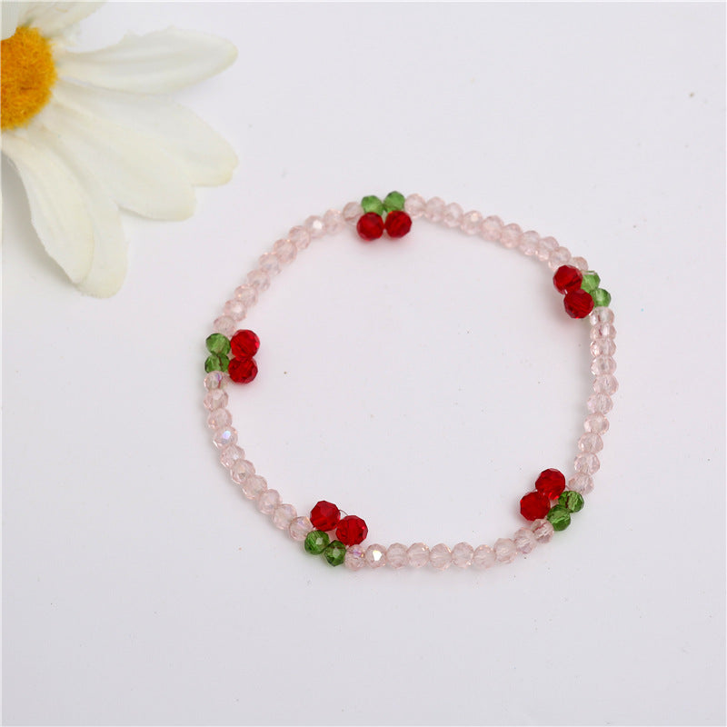 Crystal Cherry Female Korean Style Hand-woven Bracelet