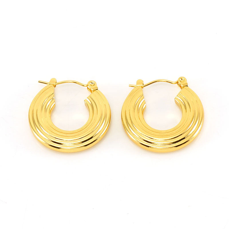 Women's Simple Round Glossy Stainless Steel For Gold Earrings