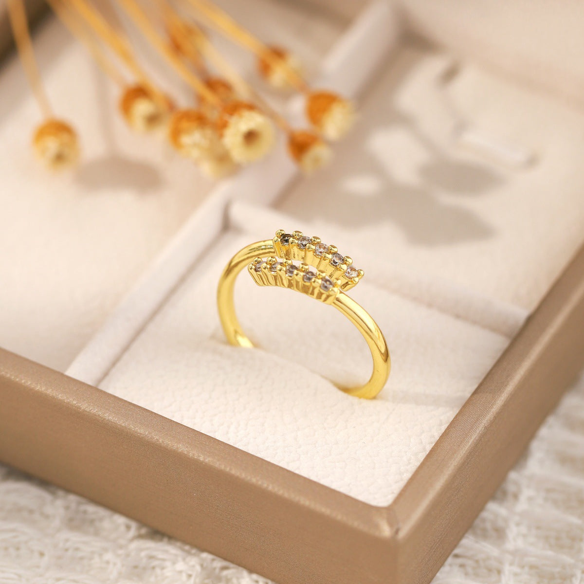 Gold Zircon Geometric Female Simple Personalized Rings