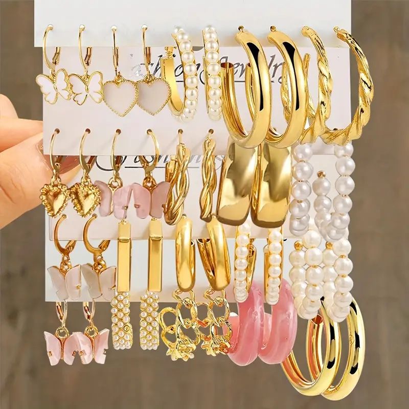 Ear Square Geometric Vintage Pearl Hepburn Style Earrings